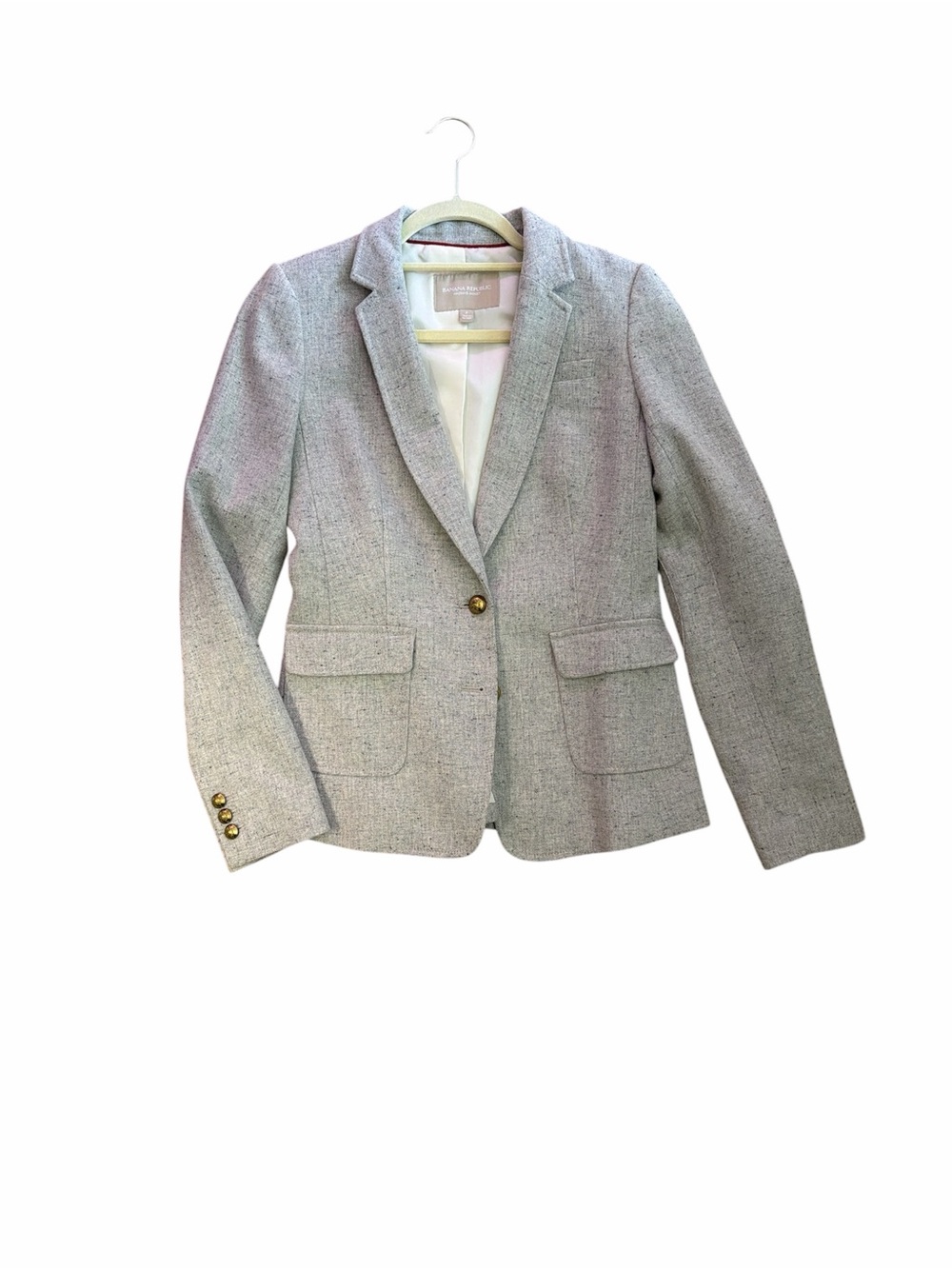 Banana Republic Light Gray Tweed Blazer - Tailored Single-Button Jacket